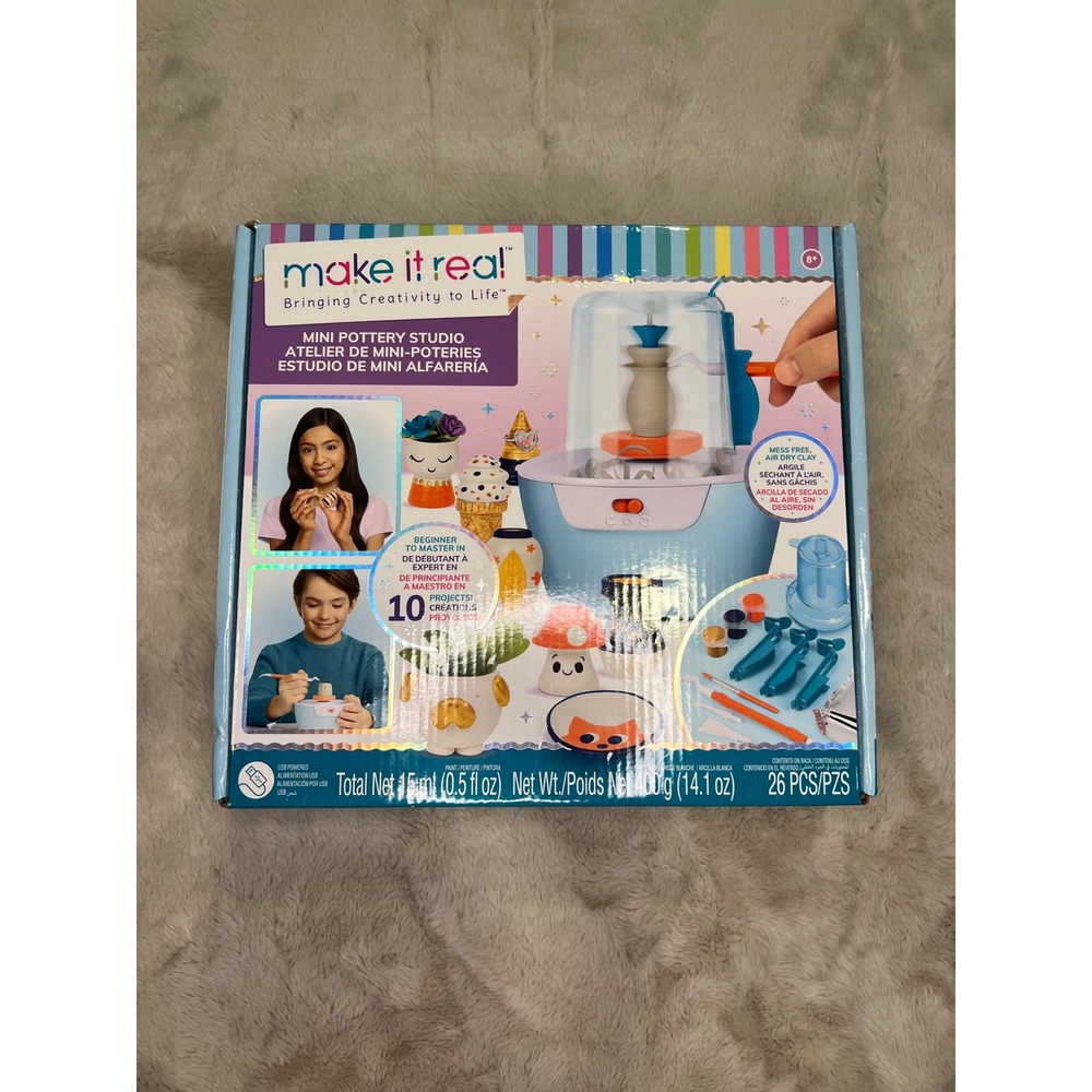 Make It Real Mini Pottery Studio USB Powered Air Dry Clay Kit Blue 26pc